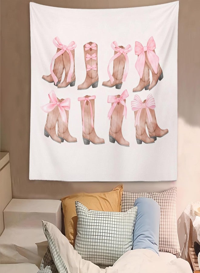 OXW Coquette Cowgirl Bow Tapestry Wall Hanging, Western Cowgirl Wall Art Room Decor for Teen Girls, Pink Bow Decor for Girls Room Women Dorm College Apartment, 50×60 inches - Image 3